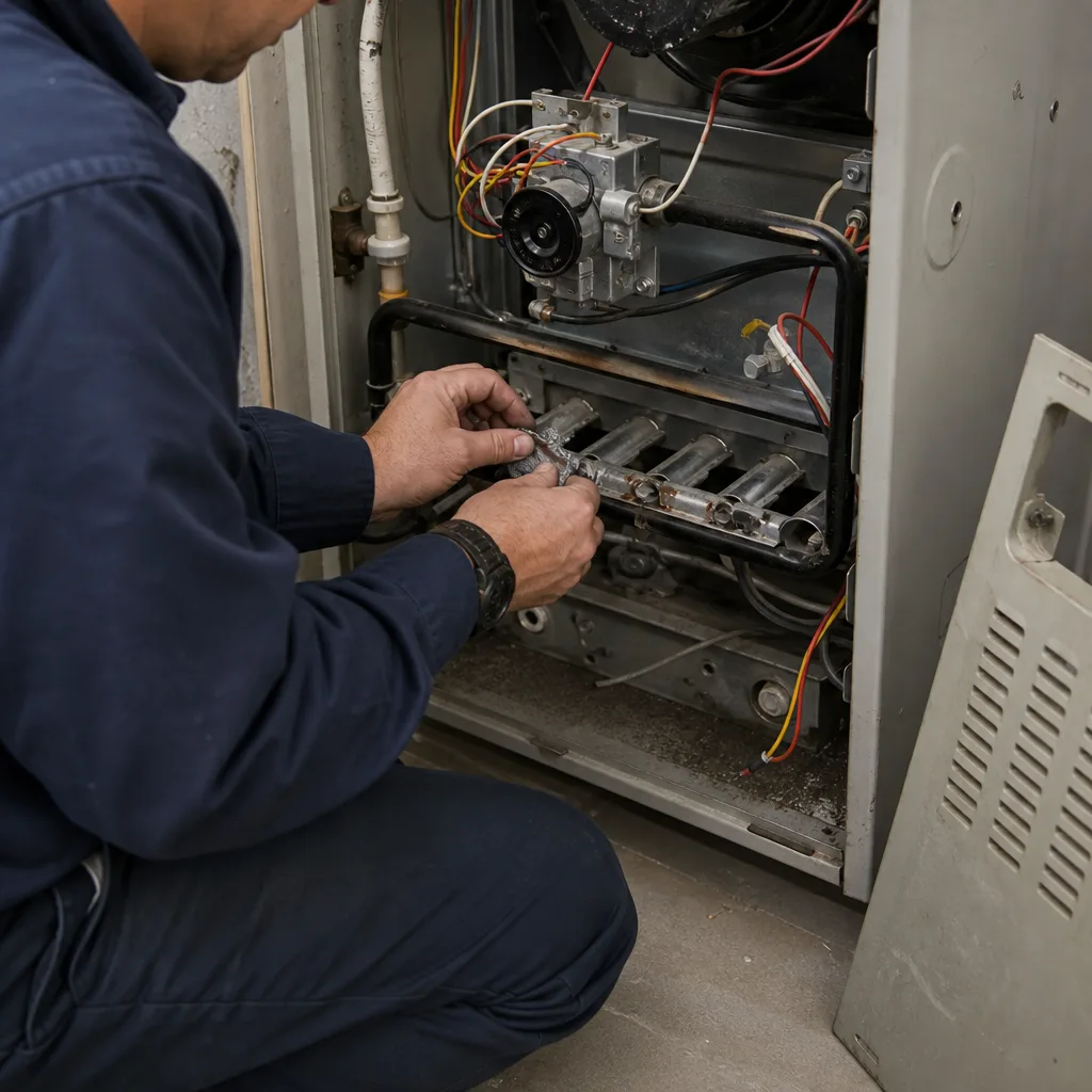 HVAC technician performing professional furnace repair and maintenance